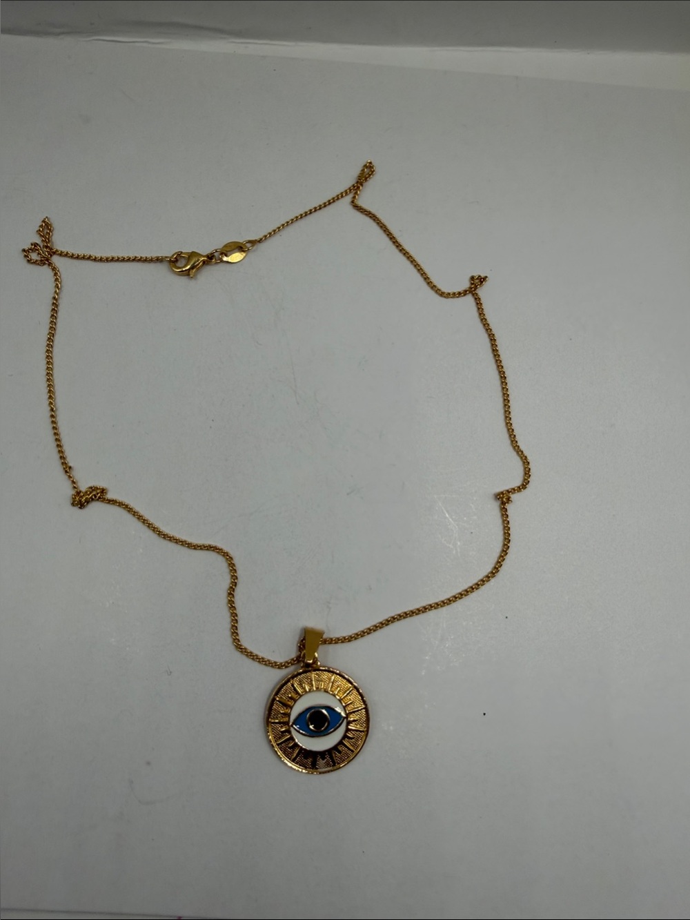 Gold Plated Evil Eye Pendant Necklace - Blue Accent